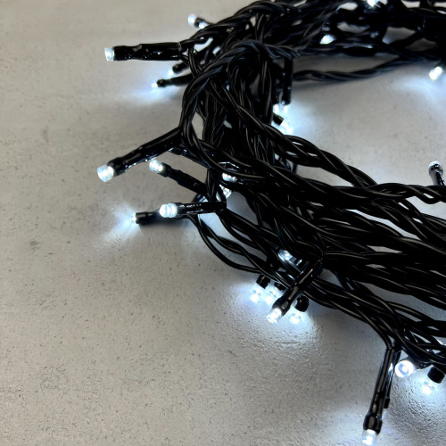 Светодиодная нить 100 холодных белых LED ламп, 10 м., 24В, черный провод ПВХ, LTC (PST100-11-1W)