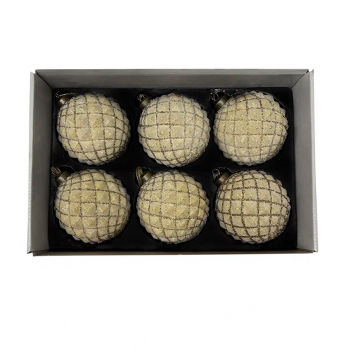 Набор винтажных стеклянных шаров Дворцовые тайны 100 мм., шампань, 6 шт., Christmas DeLuxe (13042)