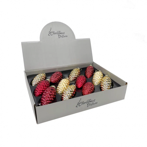 Набор стеклянных шишек Клад Белки 10*5 см., 12 шт., золото и красный, Christmas DeLuxe (86462) в Санкт-Петербурге