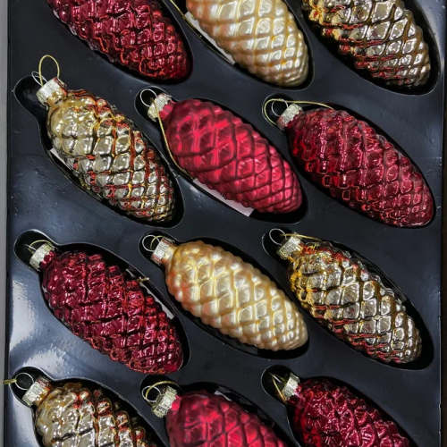 Набор стеклянных шишек Клад Белки 10*5 см., 12 шт., золото и красный, Christmas De Luxe (84008-86462)