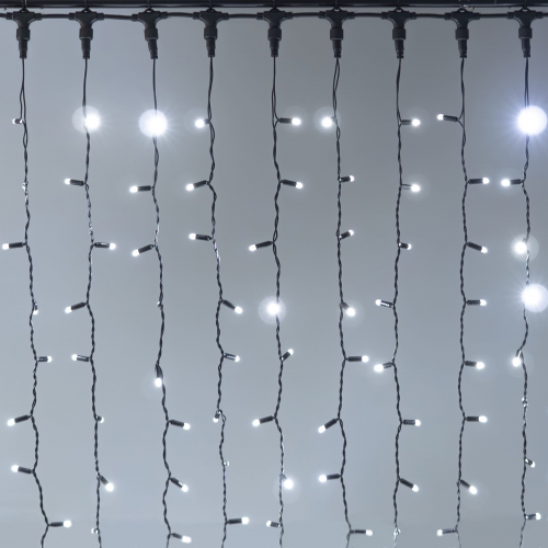 Светодиодный занавес 2*3 м., 600 LED, холодный белый, статика, черный провод каучук, LTC (ECO602-1-2W)