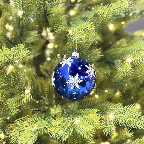 Стеклянный шар 2026 год 95 мм., синий, стекло, Ёлочка (С309/1)