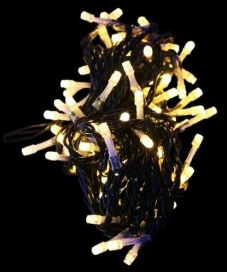 Светодиодная нить 100 теплых белых LED ламп, 10 м., 24В, черный провод ПВХ, LTC (PST100-11-1WW)