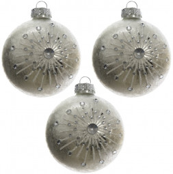 Набор стеклянных шаров  Французский шик 80 мм, серебро-звезда, 3 шт, Kaemingk (060552/1) 