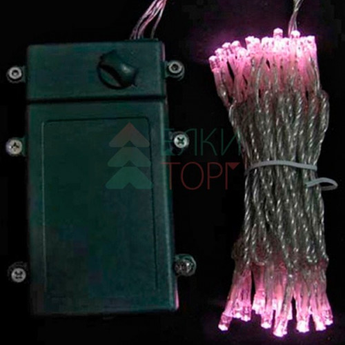 Светодиодная гирлянда 5 м., 3 батарейки типа D 4.5V, 50 LED ламп светло розового цвета, таймер, прозрачный провод, LTC (EST50-4W10-8BP) в Санкт-Петербурге