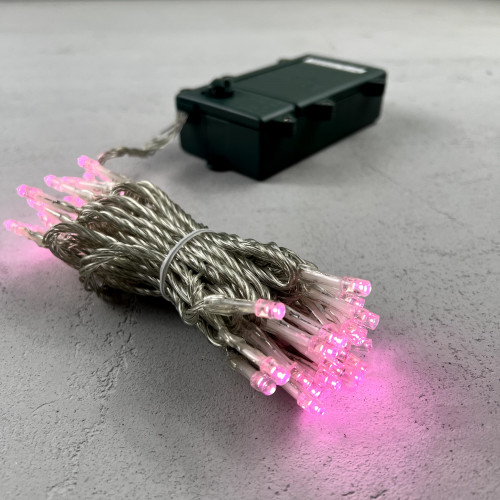 Светодиодная гирлянда 5 м., 3 батарейки типа D 4.5V, 50 LED ламп светло розового цвета, таймер, прозрачный провод, LTC (EST50-4W10-8BP) в Санкт-Петербурге
