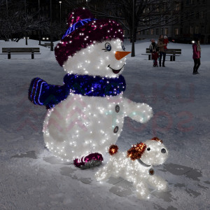 Светодиодная фигура из мишуры Снеговик на прогулке с Шариком 2.07 м., Conso (3DGR810)