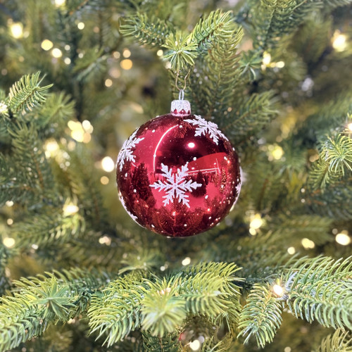 Стеклянный шар 2026 год 95 мм., красный, стекло, Ёлочка (С309/2)