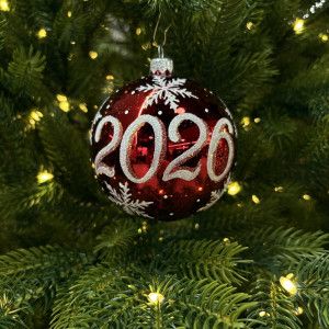 Стеклянный шар 2026 год 95 мм., красный, стекло, Ёлочка (С309/2)