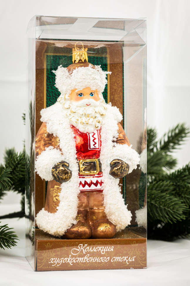 Елочное украшение Дед Мороз в дублёнке и красной рубашке, стекло, 16 см., 1 шт., Витус (59117)