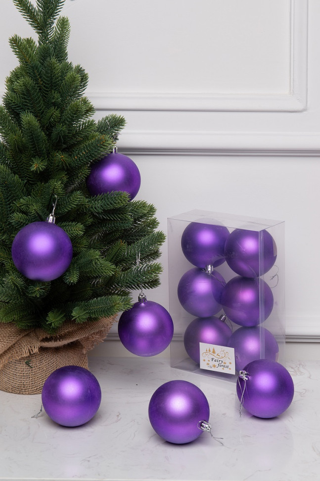 Набор пластиковых шаров Анет 80 мм., фиолетовый матовый, 6 шт., ЕлкиТорг (150311)