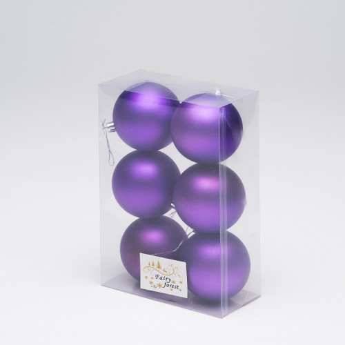 Набор пластиковых шаров Анет 80 мм., фиолетовый матовый, 6 шт., ЕлкиТорг (150311)