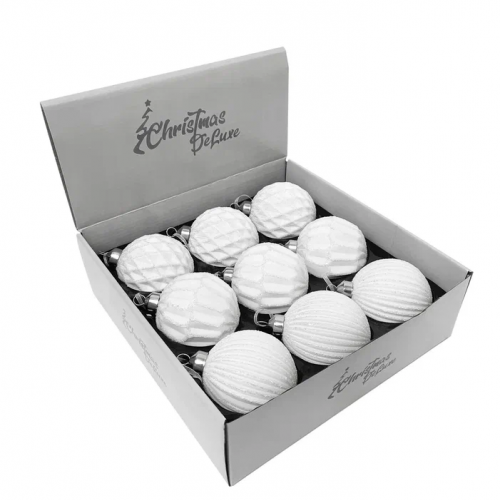 Набор винтажных стеклянных шаров Белый танец 80 мм., белый, 9 шт., Christmas DeLuxe (13038)