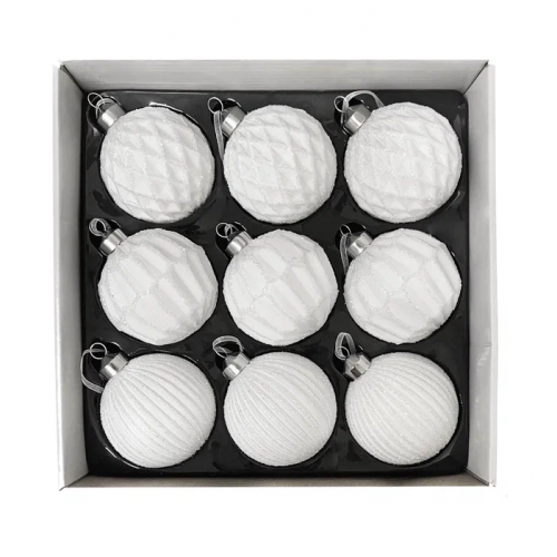 Набор винтажных стеклянных шаров Белый танец 80 мм., белый, 9 шт., Christmas DeLuxe (13038)