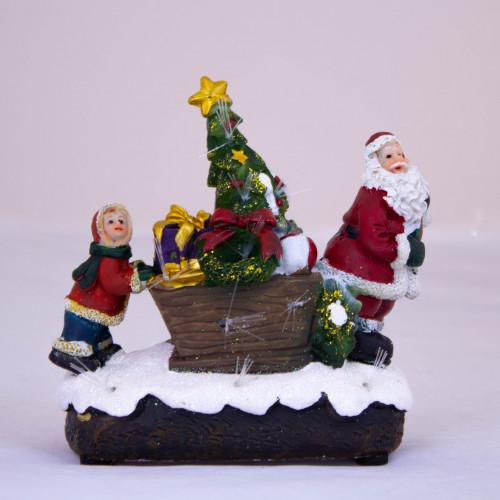 Новогодняя фигура, Санта с мальчиком у елки, h-11,5 см. (FQ14033A)
