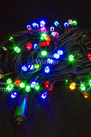 Светодиодная нить кристалл 10 м., 220V, 100 разноцветных LED ламп, черный каучук, соединяемая, Winner (m.01.7B.100+1,3)