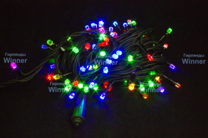 Светодиодная нить кристалл 10 м., 220V, 100 разноцветных LED ламп, черный каучук, соединяемая, Winner (m.01.7B.100+1,3)