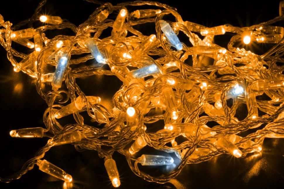 Светодиодная нить 100 желтых LED ламп, 10 м., 24В, мерцание, прозрачный провод ПВХ, Teamprof (TPF-S10CF-24V-CT/Y)