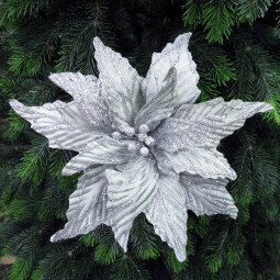 Декоративный цветок Шанель 27*35 см., серебро, на клипсе, House of seasons (83425)