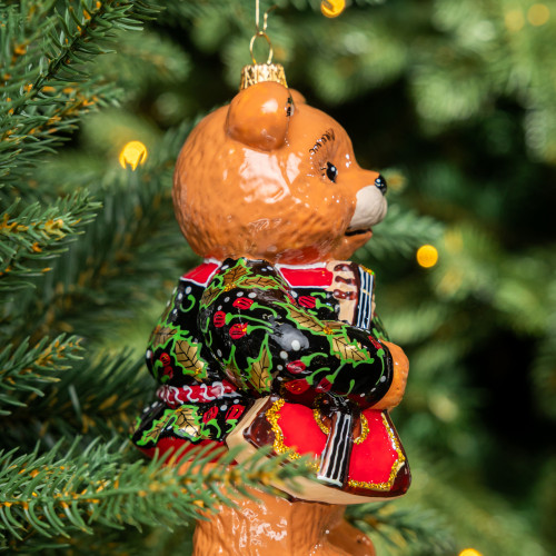 Елочное украшение Мишка с балалайкой хохлома, стекло, 15 см., 1 шт., Витус (59131)