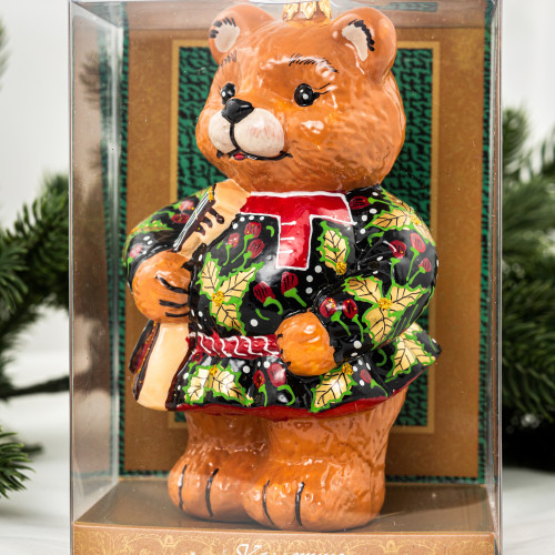 Елочное украшение Мишка с балалайкой хохлома, стекло, 15 см., 1 шт., Витус (59131)