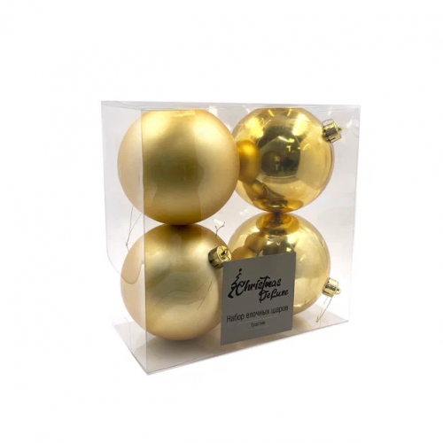 Набор пластиковых шаров Прага 100 мм., золото, 4 шт., Christmas DeLuxe (87578)