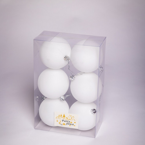 Набор пластиковых шаров Анет 80 мм., белый матовый, 6 шт., ЕлкиТорг (150312)