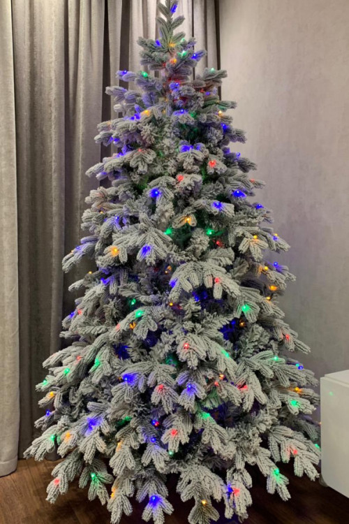 Искусственная елка Аляска заснеженная 180 см., 310 мульти.теплых белых ламп, литая+пвх, ЕлкиТорг (195180)