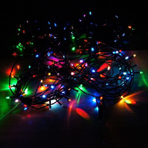 Светодиодная гирлянда, 500 разноцветных LED ламп, контроллер, длина 19 м, черный провод PVC (Led500-Color-Black)