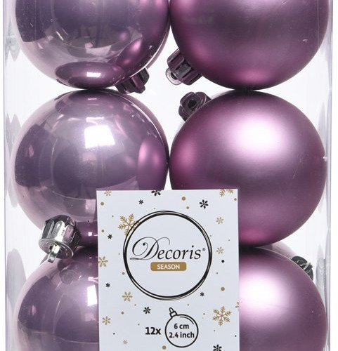 Набор пластиковых шаров Дивный 60 мм, сиреневый, 12 шт, Kaemingk (021993)