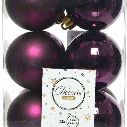 Набор пластиковых шаров Дивный 60 мм, пурпурный, 12 шт, Kaemingk (022001)