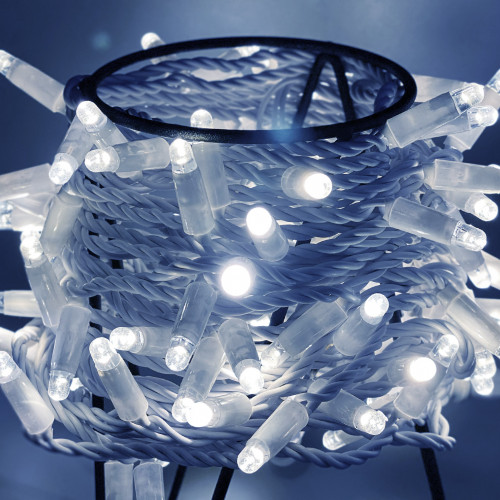 Светодиодная нить 100 холодных белых LED ламп, 10 м., 24В, статика, белый провод ПВХ, Teamprof (TPF-S10C-24V-CW/W)