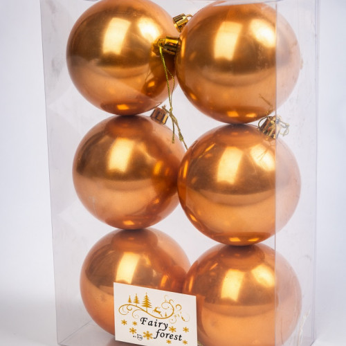 Набор пластиковых шаров Анет 80 мм., оранжевый перламутр, 6 шт., ЕлкиТорг (150313)