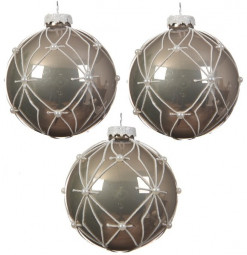 Набор стеклянных шаров  Луксор 80 мм, серый, 3 шт, Kaemingk (060650/2) 