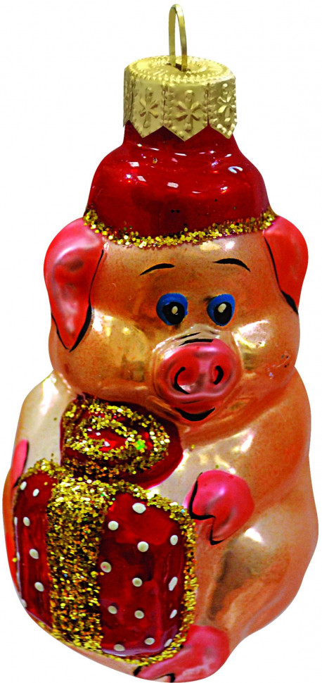 Елочное украшение Свинка с подарком (символ года) h-80 мм, в подарочной упаковке, Батик (ФУ-282)