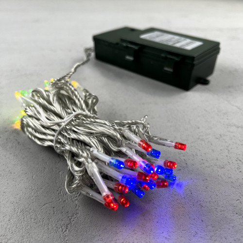 Светодиодная гирлянда 5 м., 3 батарейки типа D 4.5V, 50 разноцветных LED ламп, таймер, прозрачный провод, LTC (EST50-4W10-8M) в Санкт-Петербурге