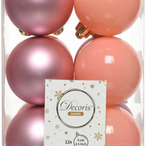 Набор пластиковых шаров Дивный 60 мм, карамельно-розовый, 12 шт, Kaemingk (022003)