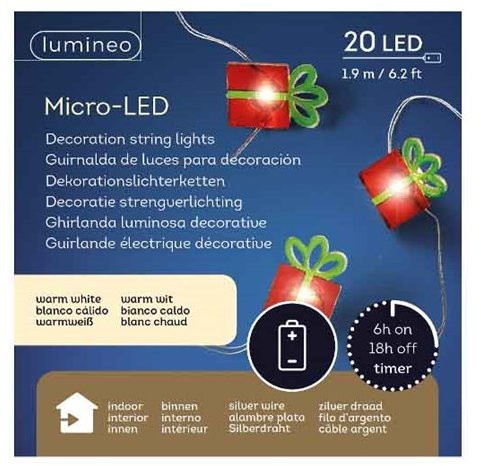 Светодиодная фигурная гирлянда Чулок 1.9 м., 20 теплых белых LED, 3 батарейки типа АА, Kaemingk (482361/1)