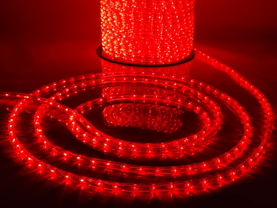Дюралайт светодиодный 2-х проводной, диаметр 13 мм., 220В, красные LED лампы 36 шт на 1 м., бухта 100 м., статика, Teamprof (TPF-DL-2WH-100-240-R) в Белгороде