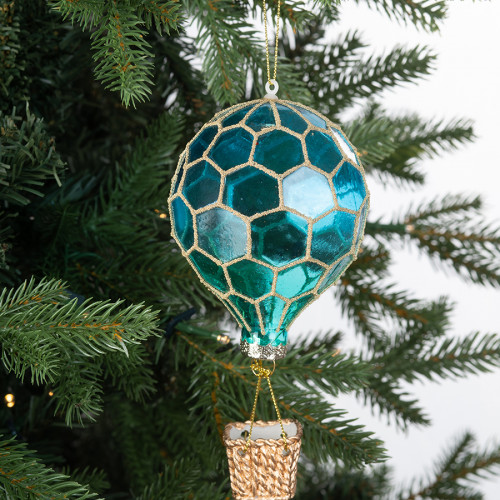 Винтажная стеклянная подвеска Воздушный шар  h-16,5 см., 1 шт., зеленый,  Karlsbach (12840)