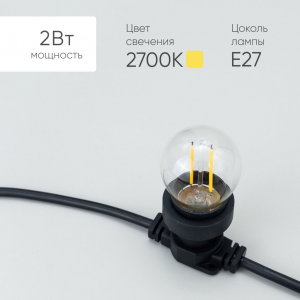 Лампа Филаментная Шар Ø45 мм 220В, Цоколь E27, 2 Вт, Тепло-белая, 2700К, LTC (FLS27-2W-2WW)