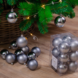 Набор пластиковых шаров Дивный 60 мм, графит, 12 шт, Kaemingk (022004)