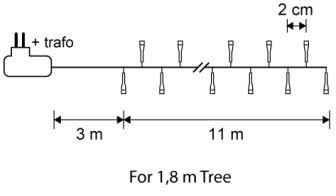 Светодиодная нить Snake Light 550 теплых белых ламп, 11 м., 24В, 8 режимов, зеленый провод, для елки 185 см., Christmas DeLuxe (83781)