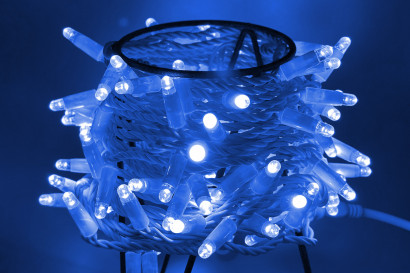 Светодиодная нить 100 синих LED ламп, 10 м., 24В, статика, белый провод ПВХ, Teamprof (TPF-S10C-24V-CW/B)