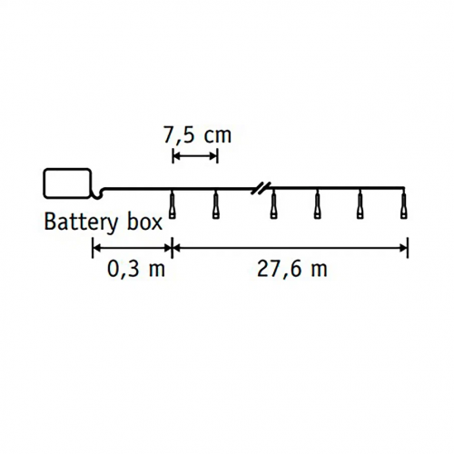 Светодиодная нить String Light 368 теплых ламп, 27.6 м., на батарейках, таймер, зеленый провод, Luca (83791)