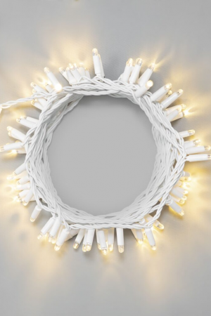 Светодиодная нить 10 м., 24 В, 100 LED, тепло-белая, белый провод каучук, LTC (ECO100-8-1WW)