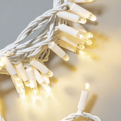 Светодиодная нить 10 м., 24 В, 100 LED, тепло-белая, белый провод каучук, LTC (ECO100-8-1WW)