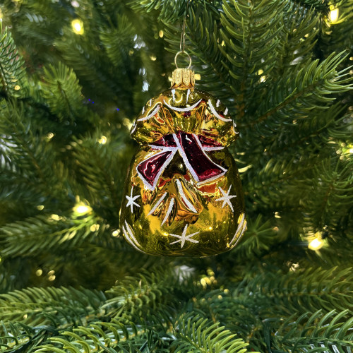 Ёлочное украшение Подарок 60 мм., золотой, стекло, Ёлочка (С935/2)