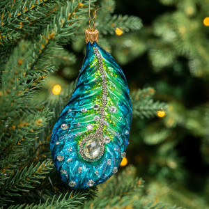 Елочное украшение Перо, стекло, 12,5 см., 1 шт., Витус (59159)