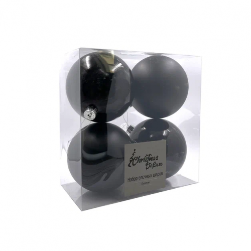 Набор пластиковых шаров Прага 100 мм., черный, 4 шт., Christmas DeLuxe (87073)